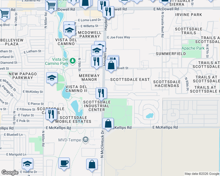 map of restaurants, bars, coffee shops, grocery stores, and more near 815 North Hayden Road in Scottsdale