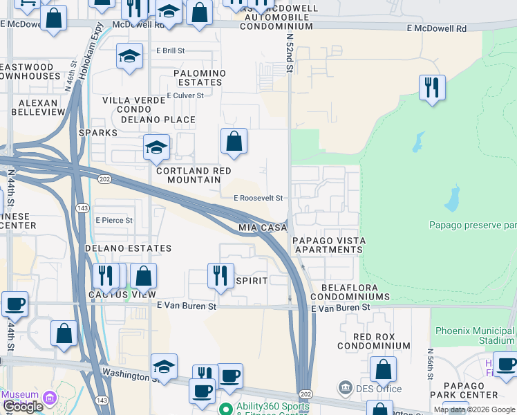 map of restaurants, bars, coffee shops, grocery stores, and more near 665 N 51st Ave in Phoenix