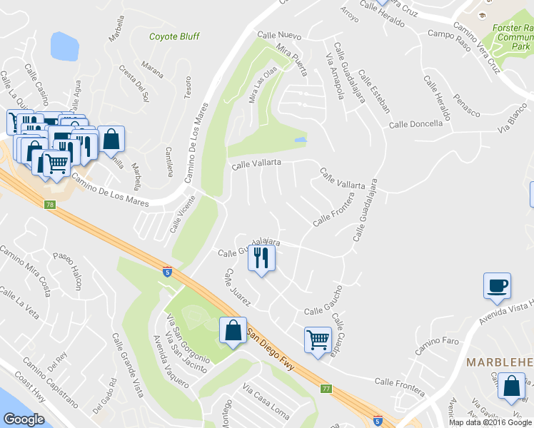 map of restaurants, bars, coffee shops, grocery stores, and more near 621 Calle Hidalgo in San Clemente