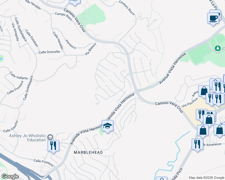 map of restaurants, bars, coffee shops, grocery stores, and more near 1415 Manera Ventosa in San Clemente