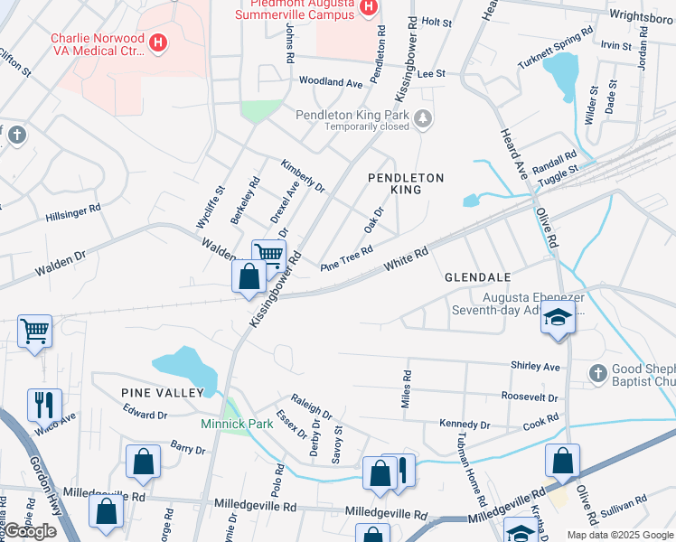 map of restaurants, bars, coffee shops, grocery stores, and more near 1776 Pine Tree Road in Augusta