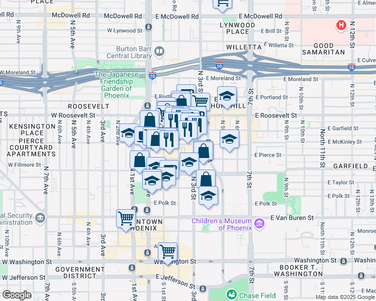 map of restaurants, bars, coffee shops, grocery stores, and more near 714 North 3rd Street in Phoenix
