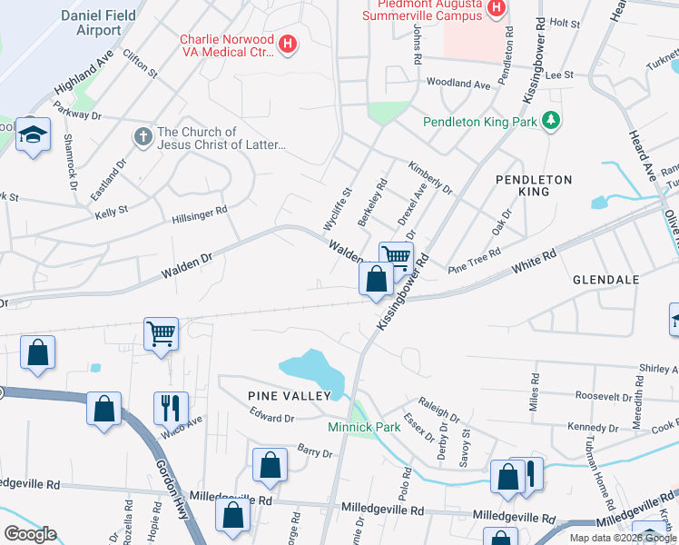 map of restaurants, bars, coffee shops, grocery stores, and more near 2221 Birnam Place in Augusta