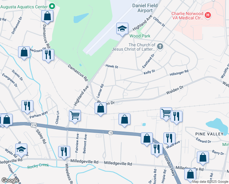 map of restaurants, bars, coffee shops, grocery stores, and more near 1710 Kentucky Avenue in Augusta