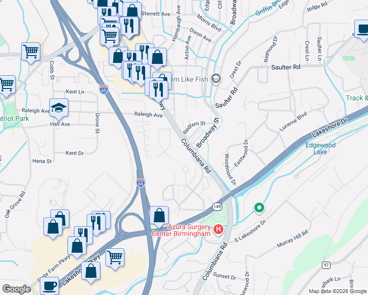 map of restaurants, bars, coffee shops, grocery stores, and more near 1025 Drexel Parkway in Birmingham