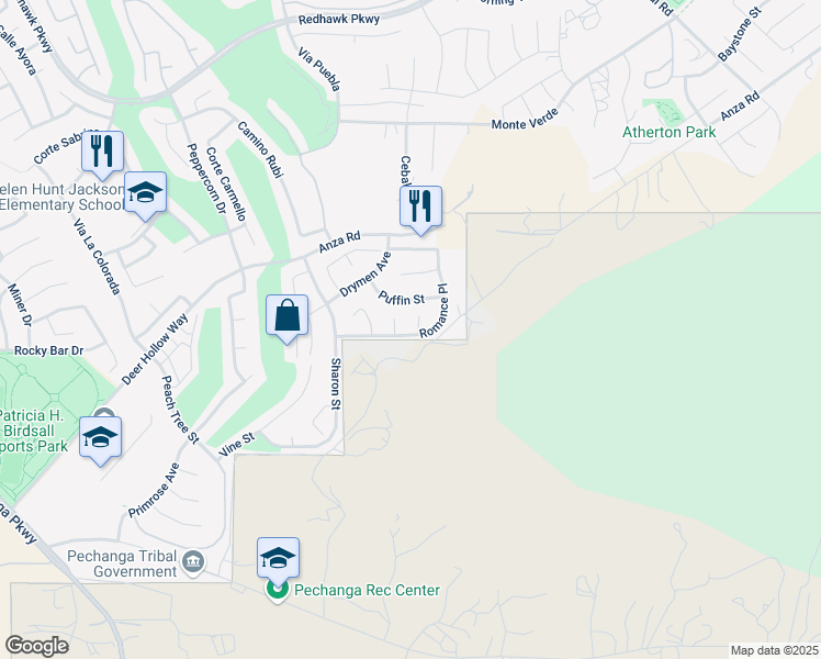 map of restaurants, bars, coffee shops, grocery stores, and more near 46215 Linda Court in Temecula