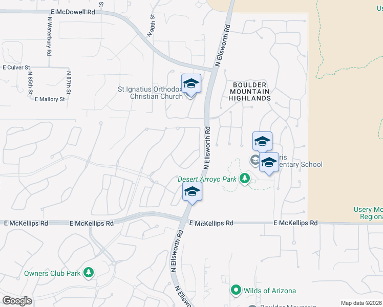 map of restaurants, bars, coffee shops, grocery stores, and more near 9122 East Lynwood Street in Mesa