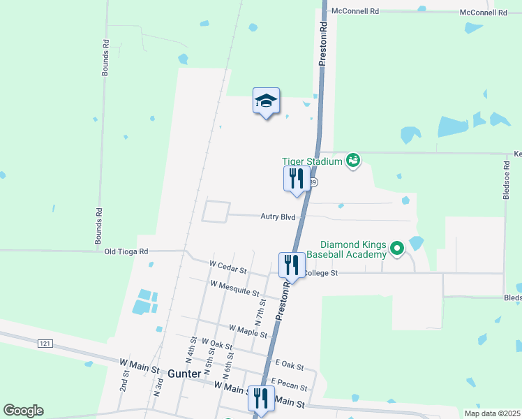 map of restaurants, bars, coffee shops, grocery stores, and more near 21 Autry Boulevard in Gunter
