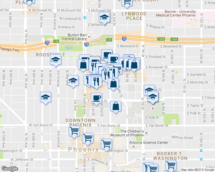 map of restaurants, bars, coffee shops, grocery stores, and more near 714 North 3rd Street in Phoenix