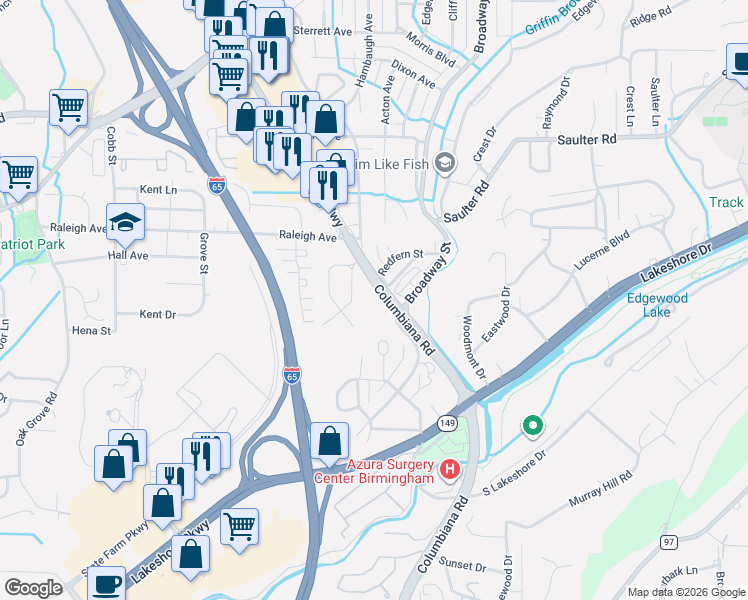 map of restaurants, bars, coffee shops, grocery stores, and more near 1025 Drexel Parkway in Birmingham