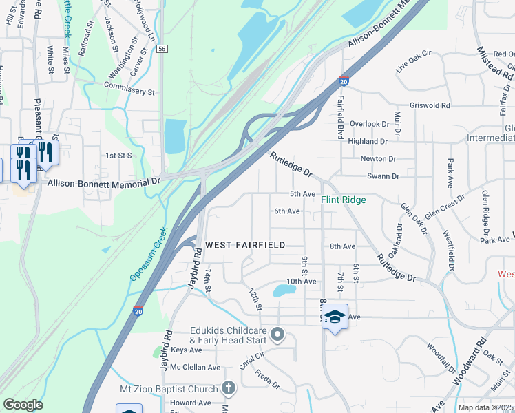 map of restaurants, bars, coffee shops, grocery stores, and more near 520 12th Avenue in Midfield
