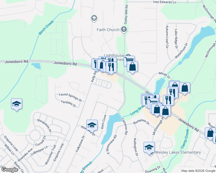 map of restaurants, bars, coffee shops, grocery stores, and more near 845 Magnolia Gardens Walk in McDonough