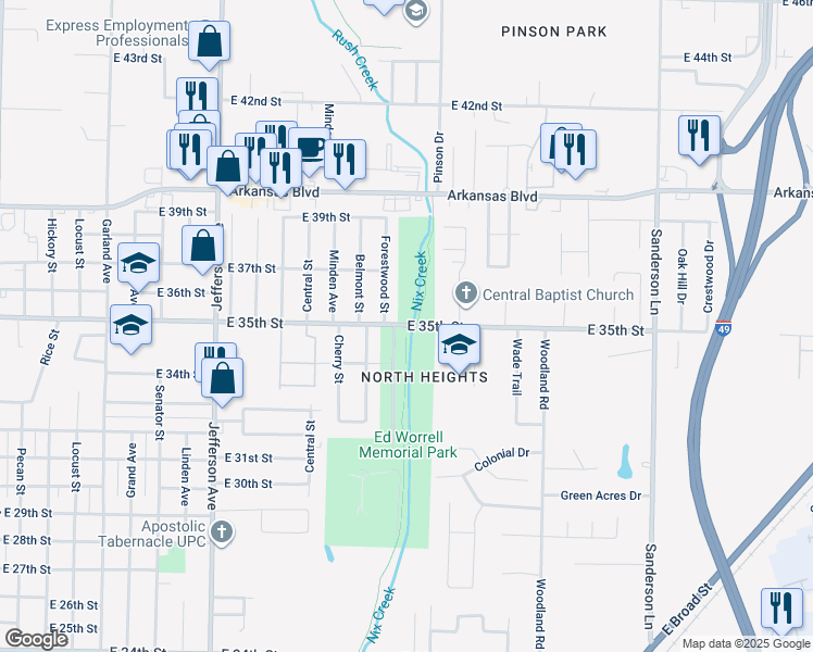 map of restaurants, bars, coffee shops, grocery stores, and more near 2118 East 35th Street in Texarkana