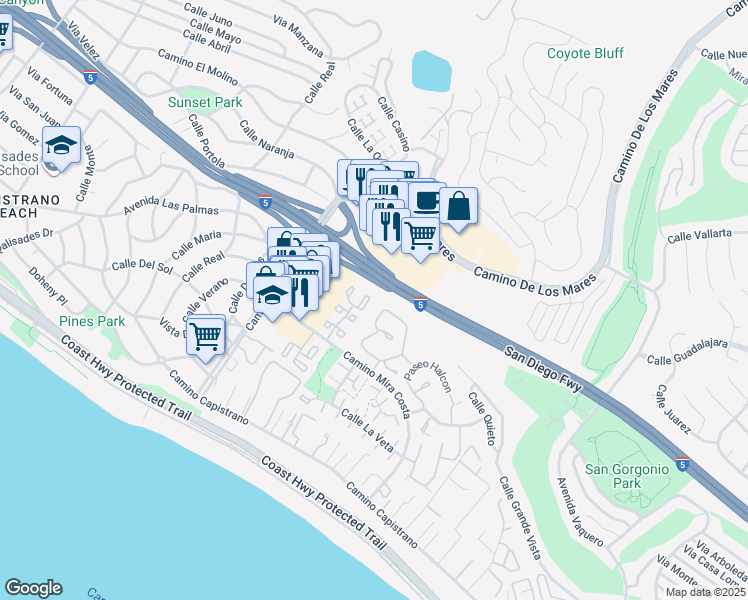 map of restaurants, bars, coffee shops, grocery stores, and more near 472 Plaza Estival in San Clemente