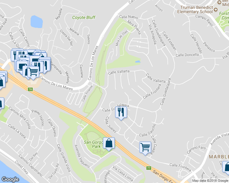map of restaurants, bars, coffee shops, grocery stores, and more near 703 Calle Amable in San Clemente
