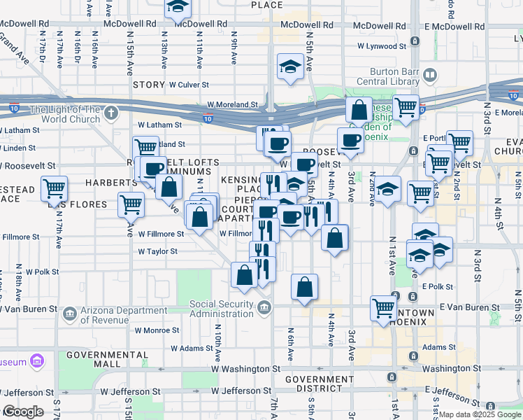 map of restaurants, bars, coffee shops, grocery stores, and more near 702 North 7th Avenue in Phoenix