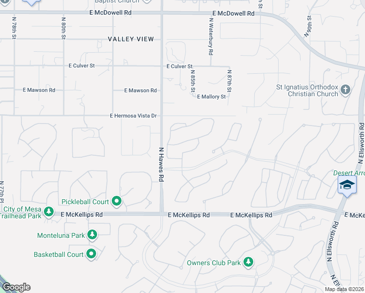 map of restaurants, bars, coffee shops, grocery stores, and more near 8501 East Lynwood Street in Mesa