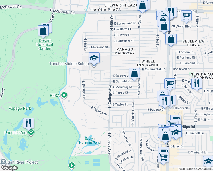 map of restaurants, bars, coffee shops, grocery stores, and more near 209 East McKinley Street in Tempe