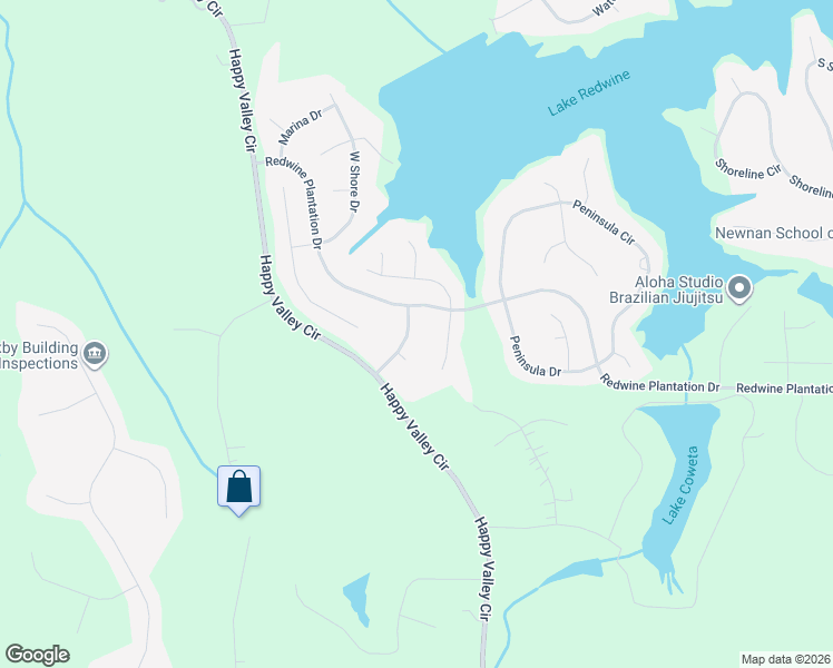 map of restaurants, bars, coffee shops, grocery stores, and more near 64 Redwine Overlook in Newnan