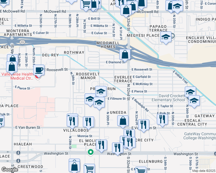 map of restaurants, bars, coffee shops, grocery stores, and more near 621 North 30th Place in Phoenix