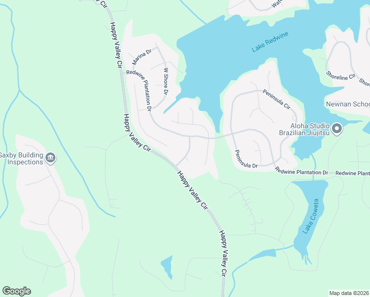 map of restaurants, bars, coffee shops, grocery stores, and more near 64 Redwine Overlook in Newnan