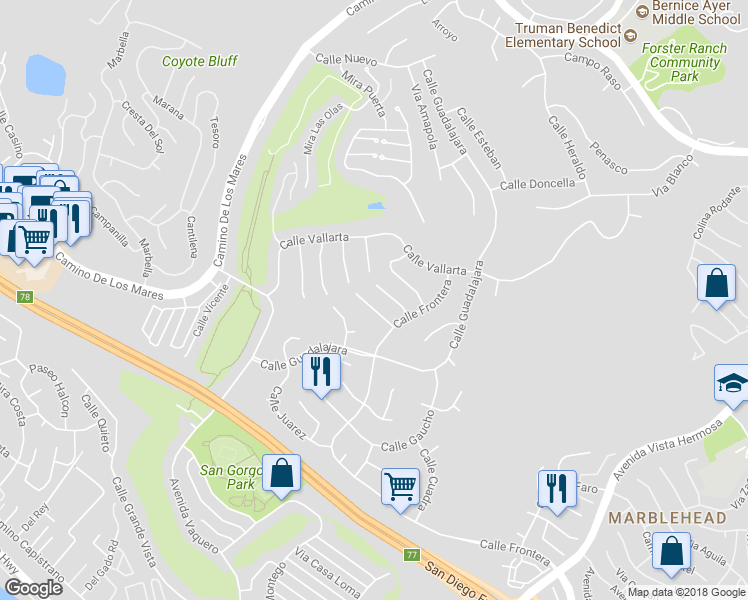 map of restaurants, bars, coffee shops, grocery stores, and more near 610 Calle Ganadero in San Clemente