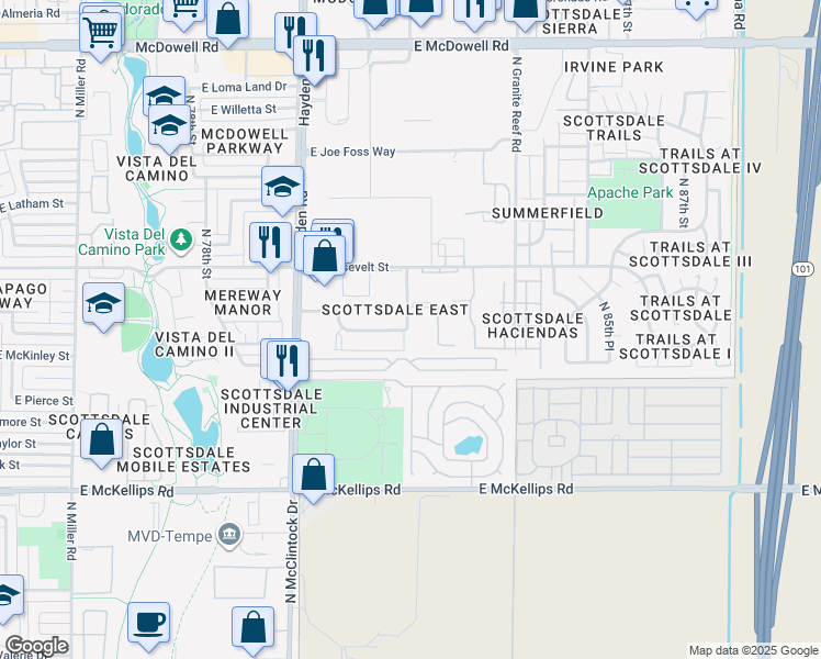 map of restaurants, bars, coffee shops, grocery stores, and more near 1124 North 82nd Street in Scottsdale