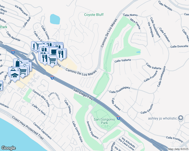 map of restaurants, bars, coffee shops, grocery stores, and more near 616 Calle Campana in San Clemente