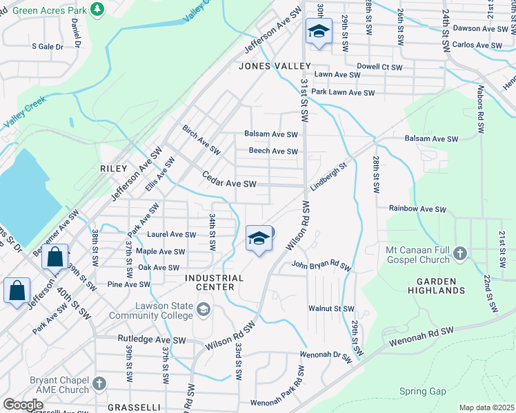 map of restaurants, bars, coffee shops, grocery stores, and more near 2816 32nd Place Southwest in Birmingham
