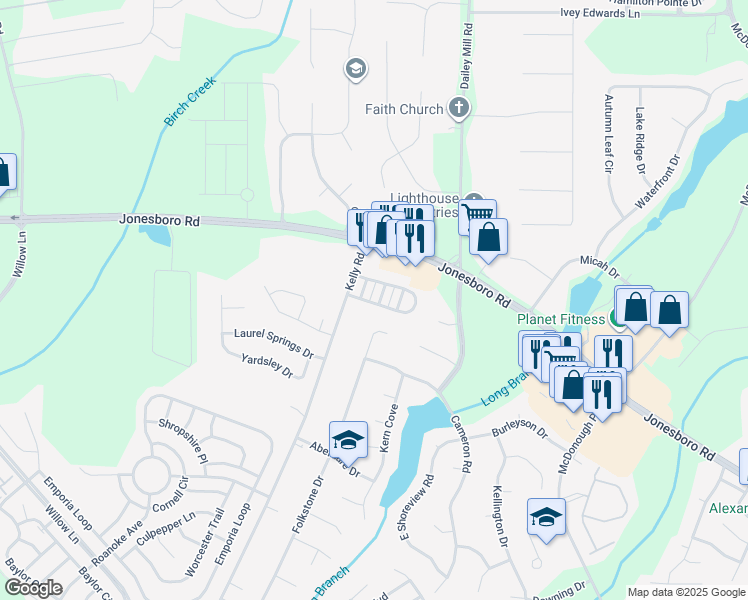 map of restaurants, bars, coffee shops, grocery stores, and more near 1505 Hydrangea Lane in McDonough