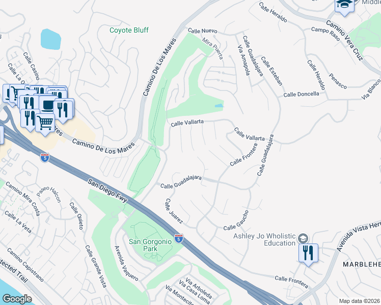 map of restaurants, bars, coffee shops, grocery stores, and more near 703 Calle Brisa in San Clemente