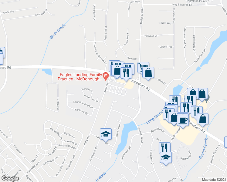 map of restaurants, bars, coffee shops, grocery stores, and more near 1515 Hydrangea Lane in McDonough
