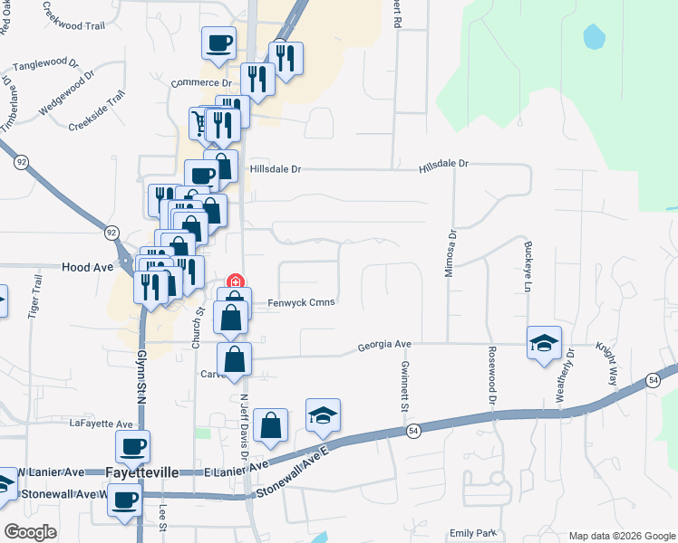 map of restaurants, bars, coffee shops, grocery stores, and more near 255 Fenwyck Cmns in Fayetteville