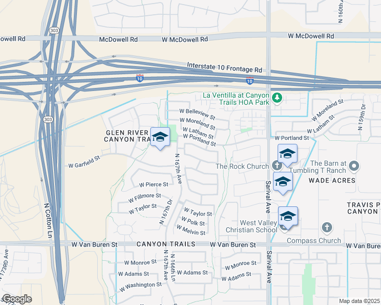 map of restaurants, bars, coffee shops, grocery stores, and more near 16658 West Baden Avenue in Goodyear