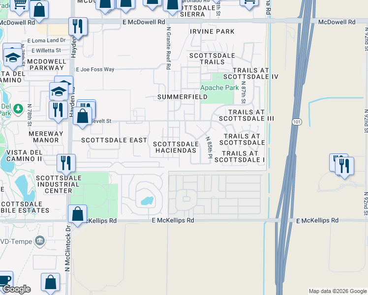 map of restaurants, bars, coffee shops, grocery stores, and more near 837 North Grace Street in Scottsdale
