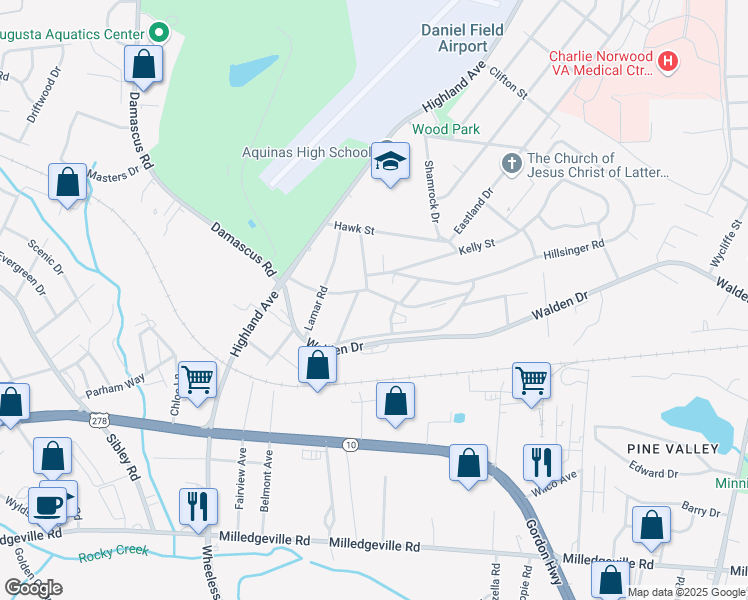 map of restaurants, bars, coffee shops, grocery stores, and more near 1710 Kentucky Avenue in Augusta