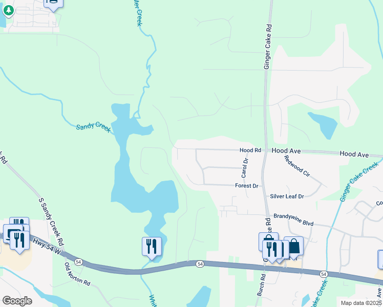 map of restaurants, bars, coffee shops, grocery stores, and more near 105 Timberlane Trail in Fayetteville