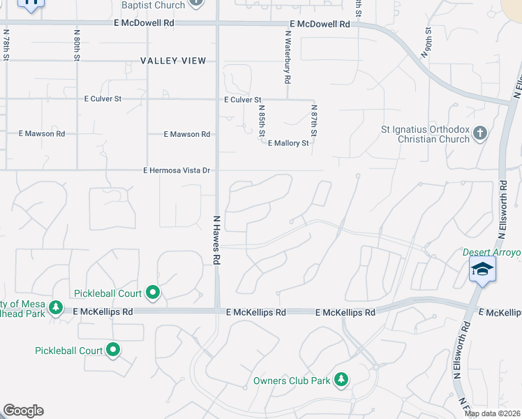 map of restaurants, bars, coffee shops, grocery stores, and more near 8521 East Lynwood Street in Mesa