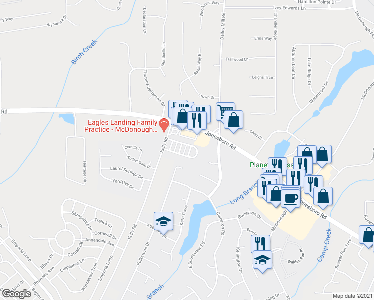 map of restaurants, bars, coffee shops, grocery stores, and more near 1805 Formosa Lane in McDonough