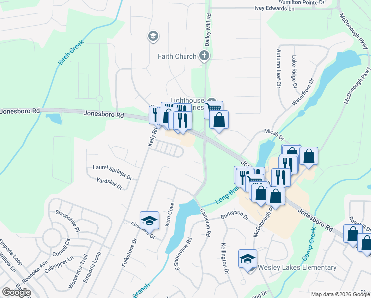 map of restaurants, bars, coffee shops, grocery stores, and more near 845 Magnolia Gardens Walk in McDonough