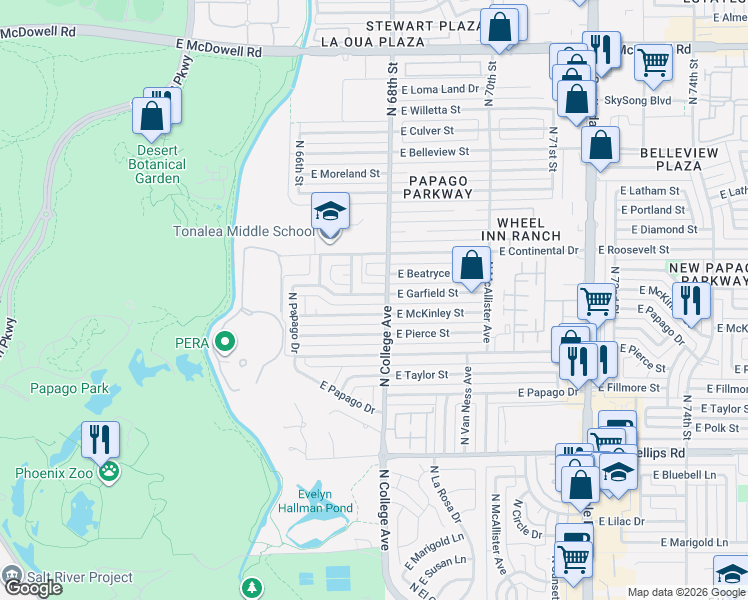 map of restaurants, bars, coffee shops, grocery stores, and more near 209 East McKinley Street in Tempe