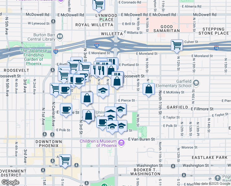 map of restaurants, bars, coffee shops, grocery stores, and more near 705 North 7th Street in Phoenix
