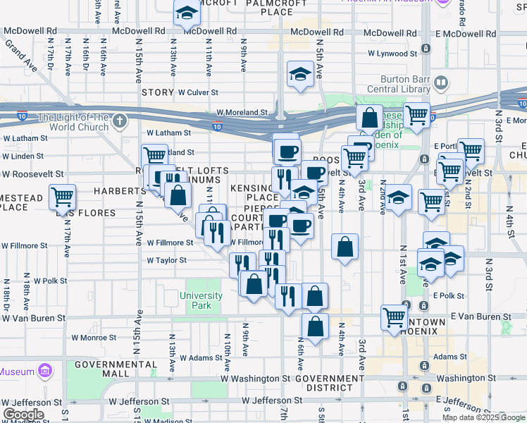map of restaurants, bars, coffee shops, grocery stores, and more near 702 North 7th Avenue in Phoenix