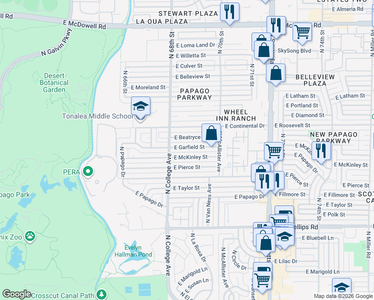 map of restaurants, bars, coffee shops, grocery stores, and more near 403 East McKinley Street in Tempe