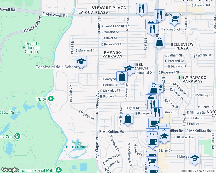 map of restaurants, bars, coffee shops, grocery stores, and more near 403 East McKinley Street in Tempe