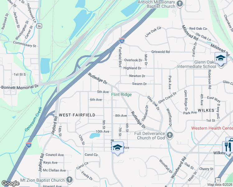map of restaurants, bars, coffee shops, grocery stores, and more near 424 Rutledge Drive in Birmingham