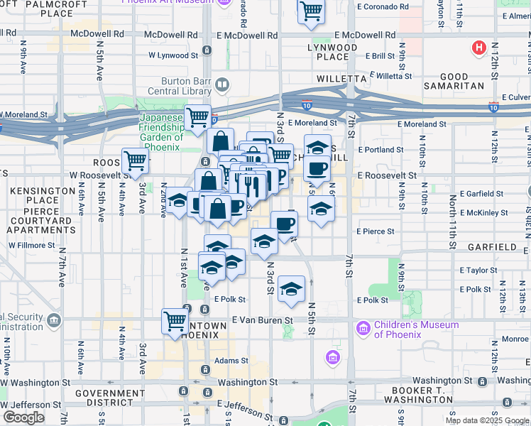 map of restaurants, bars, coffee shops, grocery stores, and more near 821 North 2nd Street in Phoenix