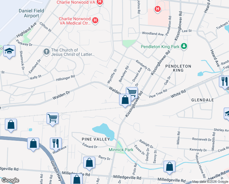 map of restaurants, bars, coffee shops, grocery stores, and more near 1751 Berkeley Road in Augusta