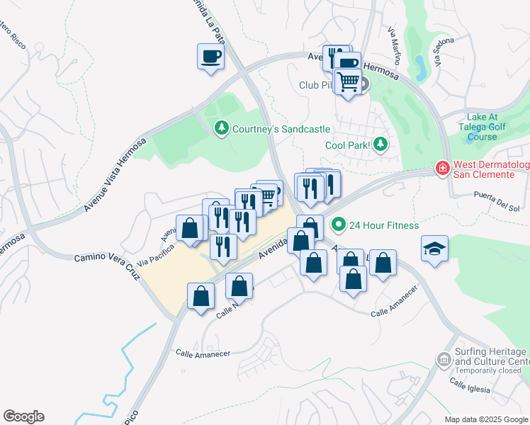 map of restaurants, bars, coffee shops, grocery stores, and more near 989 Avenida Pico in San Clemente
