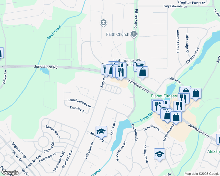 map of restaurants, bars, coffee shops, grocery stores, and more near 305 Magnolia Gardens Walk in McDonough